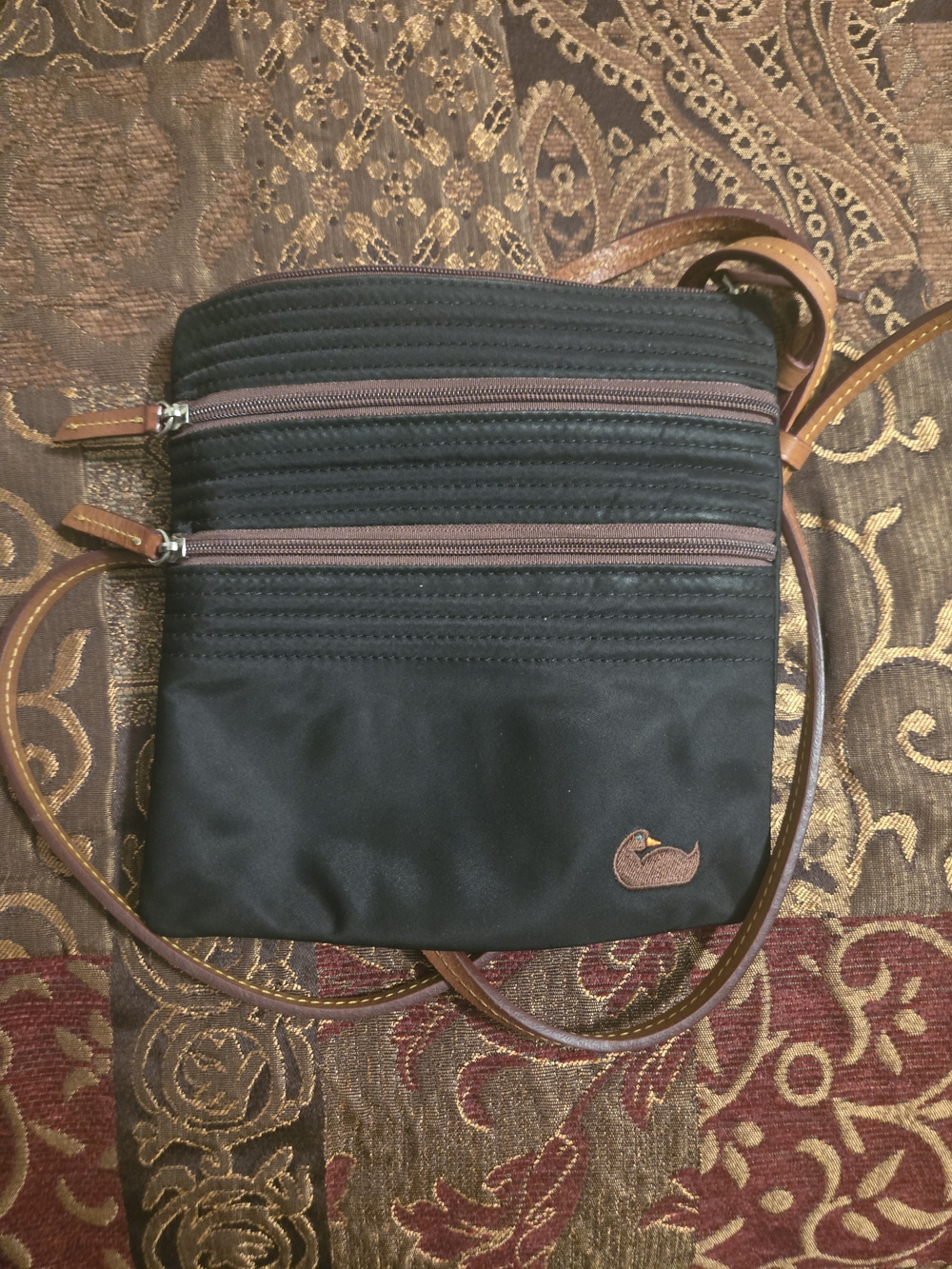 Black Crossbody Bag with Brown Trim - Unbranded